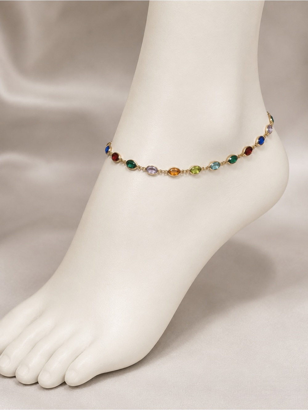 Gold Filled Multicolor Gemstone Anklet